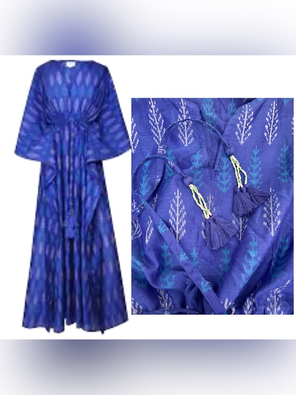 NEW  PAX PHILOMENA Royal Blue Maxi Kaftan Dress Cotton One Size Boho Chic Pool